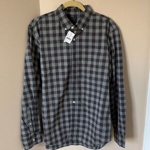NWT J.Crew Men's Black/Grey Gingham Button Down, Large